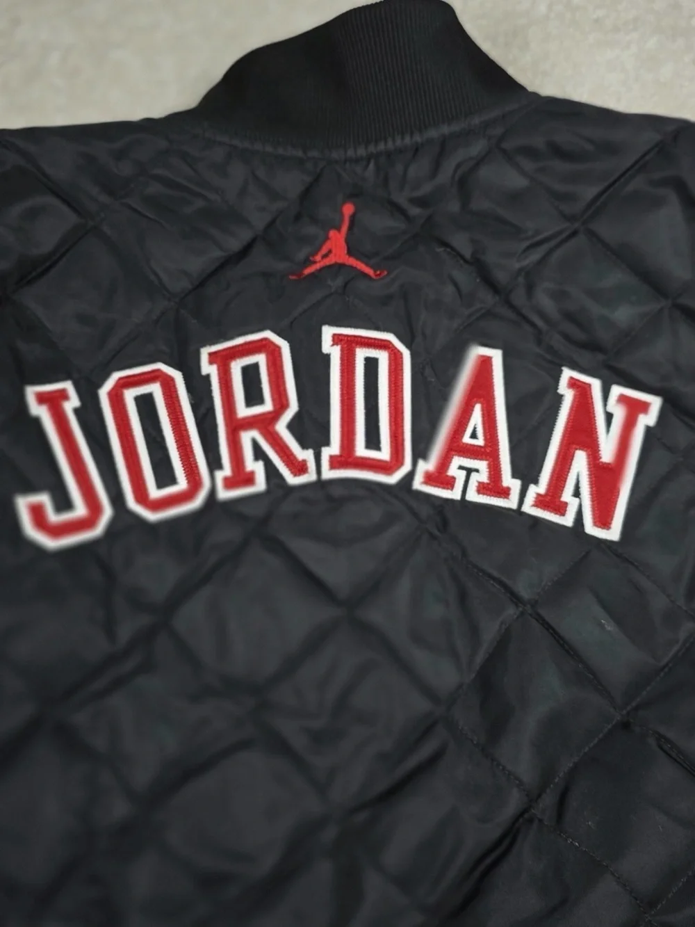 Jordan Quilted Varsity Jacket - Black with Red Accents